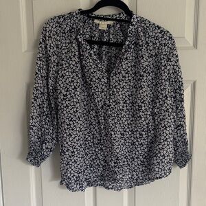 H&M Navy and White Floral Blouse